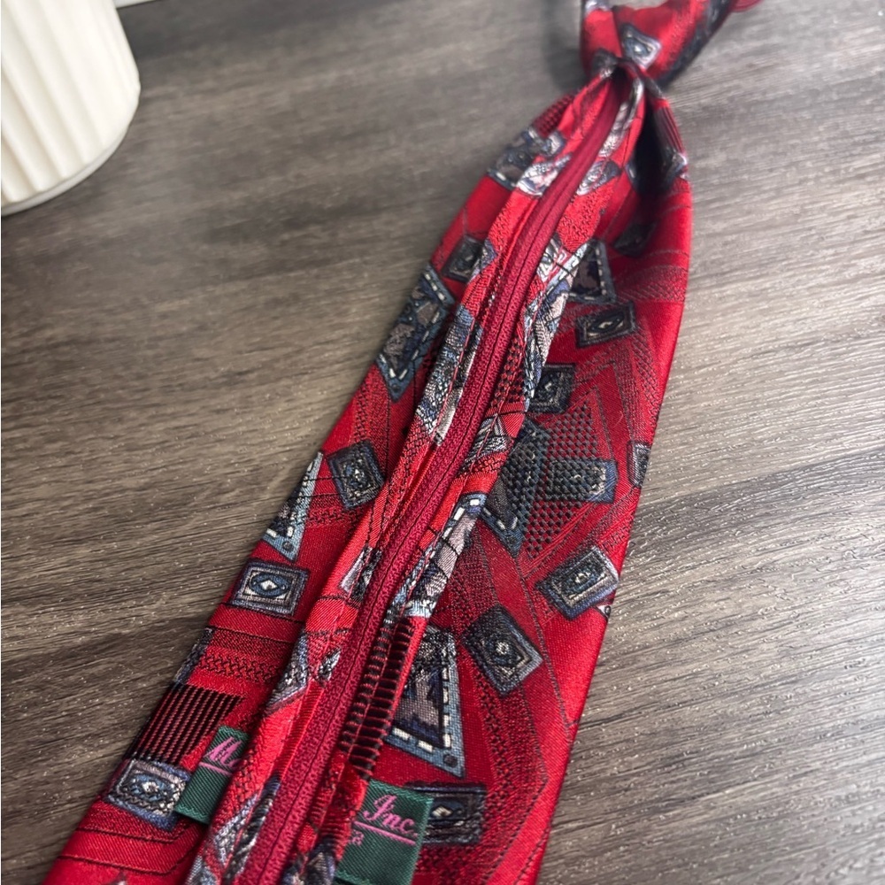 Malibu Red Tie with Black Geometric Design - Picture 7 of 9